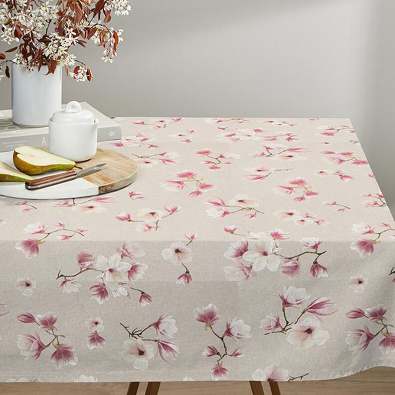 Dekorační látka Polopanama Květ magnolie – slézová/přírodni, image number 8