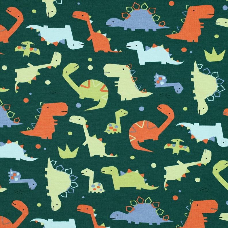 Letní teplákovina Dinosauři | Poppy Fabrics – modrá jedle/světle zelená,  image number 1