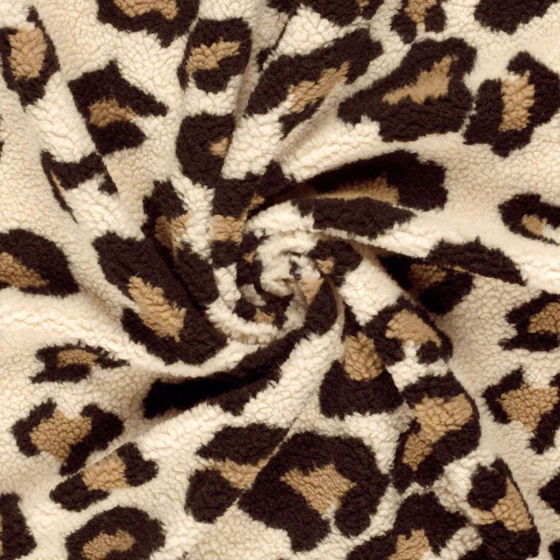 Beránek sherpa teddy s leopardím potiskem – mandlová/černá,  image number 3