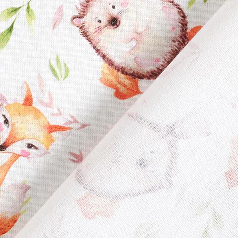 Bavlněná látka Perkál Lesní zvířátka – bílá/světle hnědá, image number 4