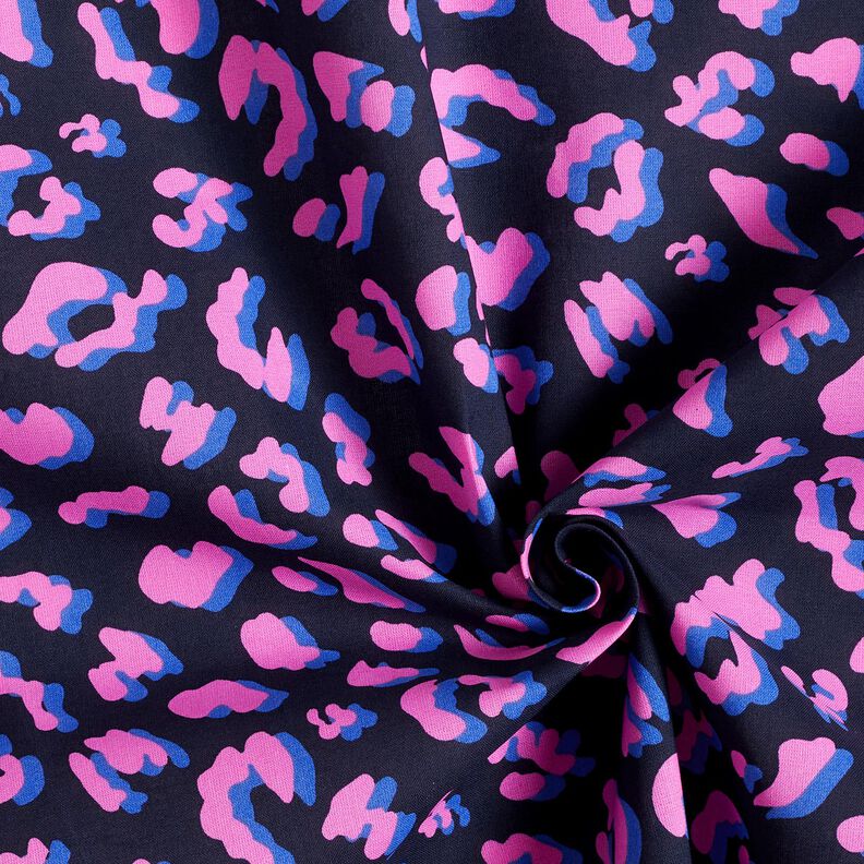 Povrstvená bavlna Abstraktní Leopardí vzor | Poppy Fabrics – noční modrá/pink, image number 3