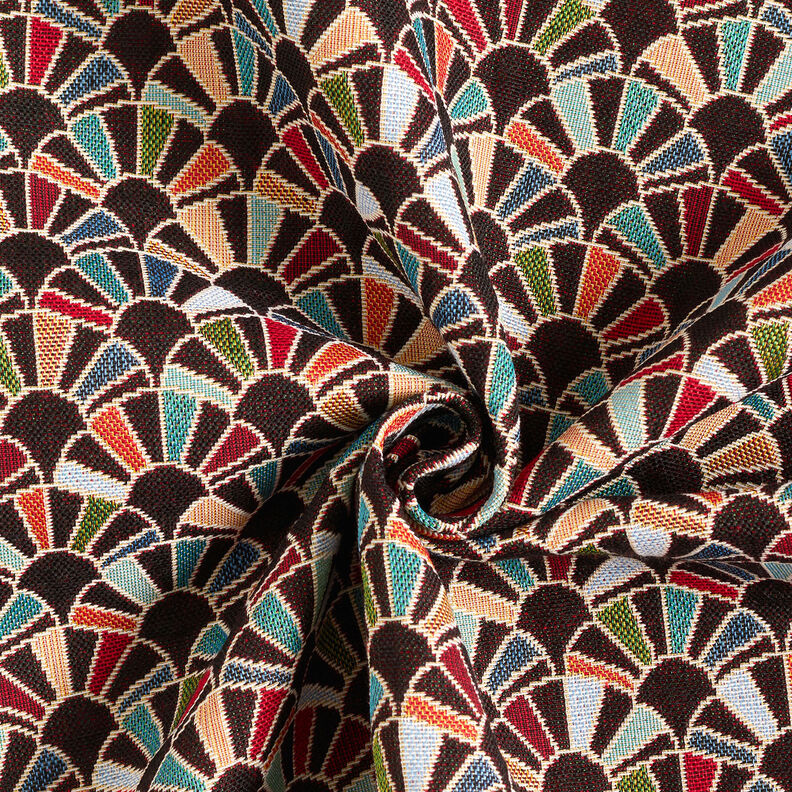 Dekorační látka Gobelín Retro vějíř – černá/karmínově červená,  image number 3