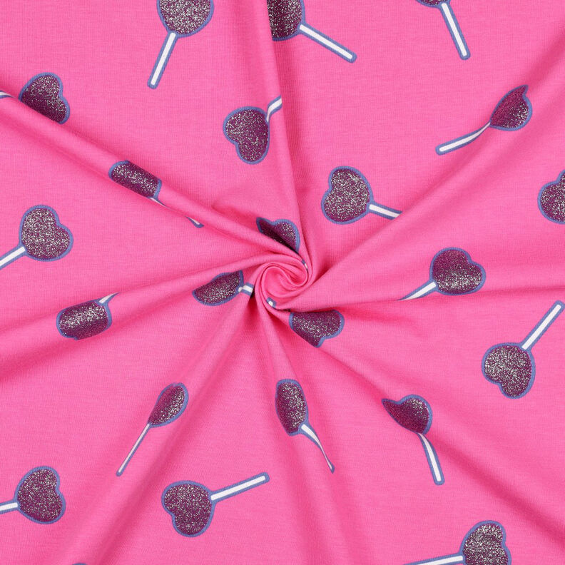 Bavlněný žerzej Lízátka ve tvaru třpytivých srdíček | Poppy Fabrics – pink, image number 3