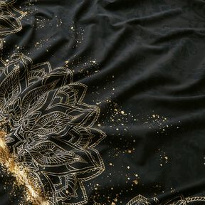 Bavlněný žerzej Lemovací tkanina zlaté skvrny barokní mandala | Glitzerpüppi – černá, 