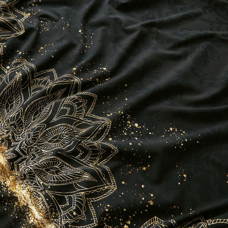 Bavlněný žerzej Lemovací tkanina zlaté skvrny barokní mandala | Glitzerpüppi – černá,  image number 1