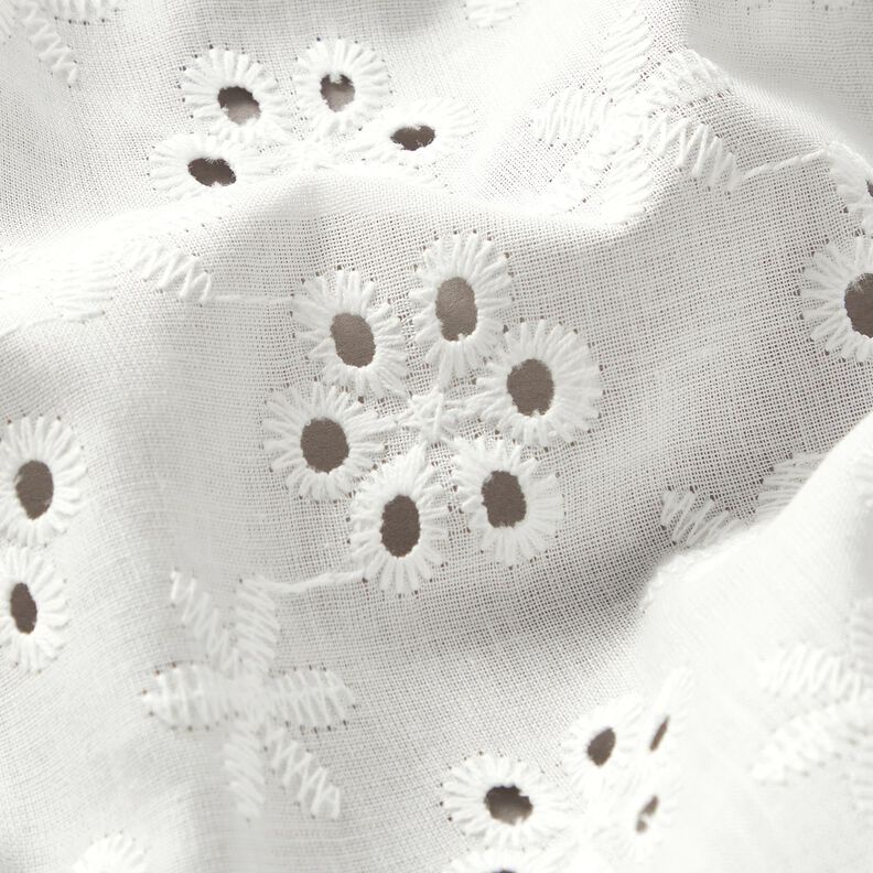 Bavlněná tkanina s očky ve tvaru květiny – bílá,  image number 2