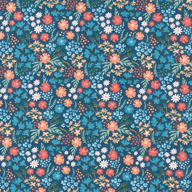 Organická bavlna popelín sladké květiny – oceánská modrá,  image number 1