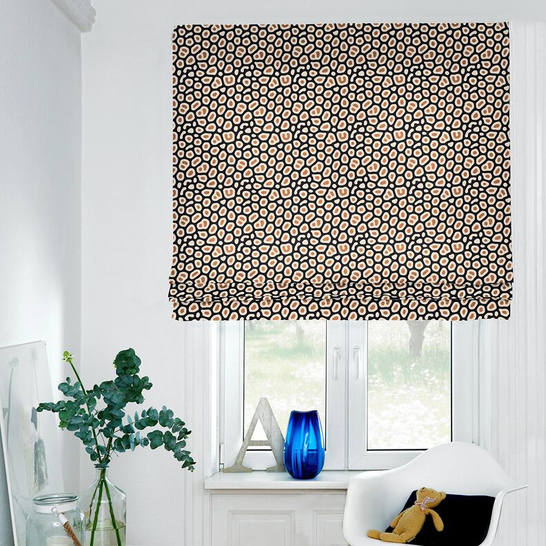 Dekorační látka Polopanama Abstraktní leopardí vzor – černá/cashew (béžová),  image number 6