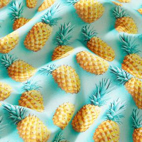 Bavlněná látka Popelín Ananas – modrá aqua/žlutá, 