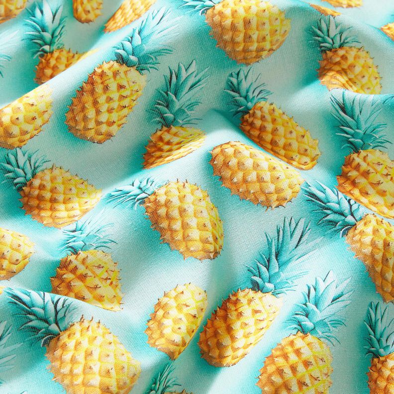 Bavlněná látka Popelín Ananas – modrá aqua/žlutá, image number 2