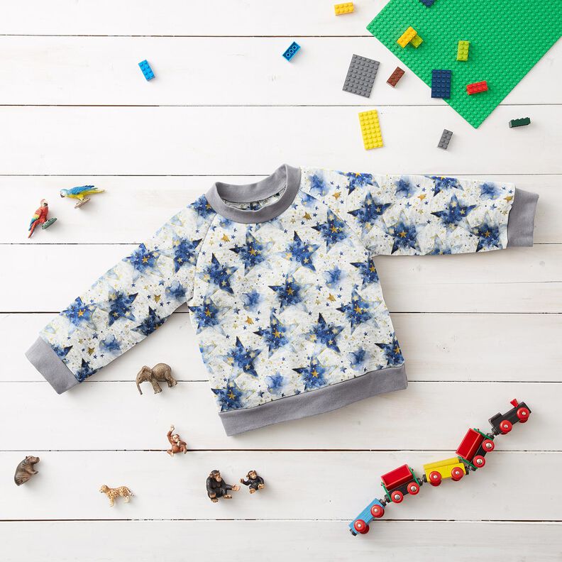 Alpenfleece Akvarelové hvězdy – přírodni/indigová,  image number 5