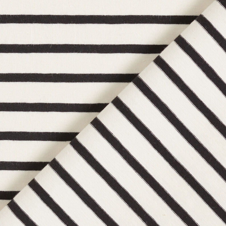 Bavlněný žerzej Široké a úzké pruhy – kremová/černá,  image number 4