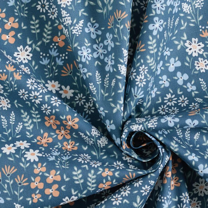 Povrstvená bavlna Barevná květinová louka – světle džínová modrá/světle modra,  image number 4