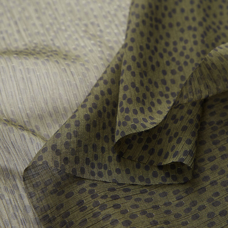 Krepový šifon velké tečky – khaki/černá,  image number 3