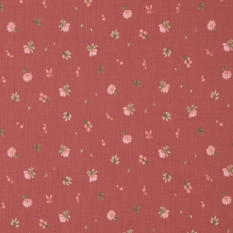 Mušelín / dvojitá mačkaná tkanina jemné květiny | by Poppy – burgundská červená,  image number 1