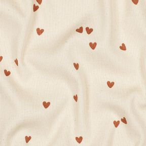 Žebrovaný žerzej Rozptýlená srdce | Poppy Fabrics – světle béžová/hnědá, 