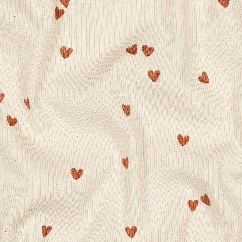 Žebrovaný žerzej Rozptýlená srdce | Poppy Fabrics – světle béžová/hnědá,  image number 2