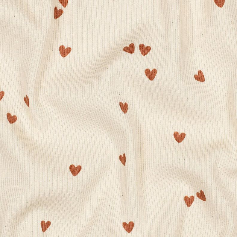 Žebrovaný žerzej Rozptýlená srdce | Poppy Fabrics – světle béžová/hnědá, image number 2