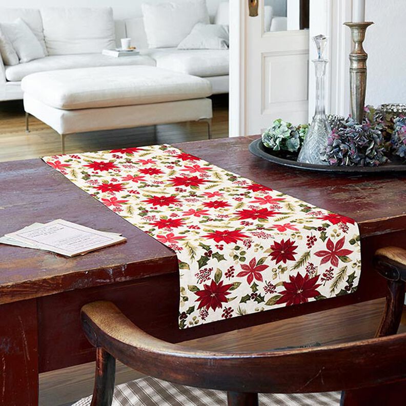 Dekorační látka Plátno Květiny poinsettie – vlněná bílá/karmínově červená,  image number 8