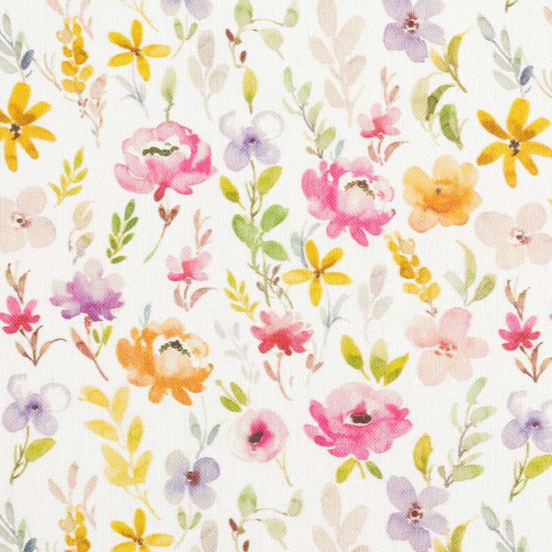 Dekorační látka Polopanama Něžné květy – bílá/pastelově fialová,  image number 1