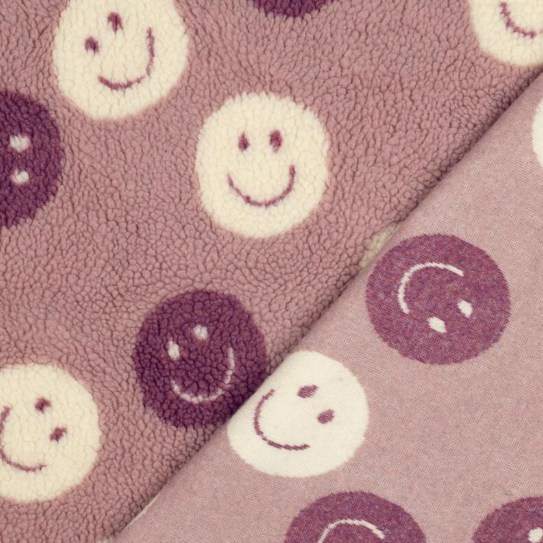 Plyš teddy Smajlíci | Poppy Fabrics – tmavě starorůžová/vlněná bílá,  image number 4