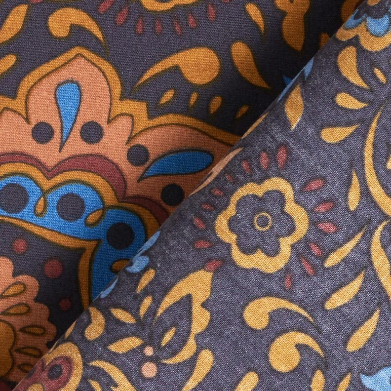Košilovina Retro květiny a paisley vzory – noční modrá/karamelová,  image number 4