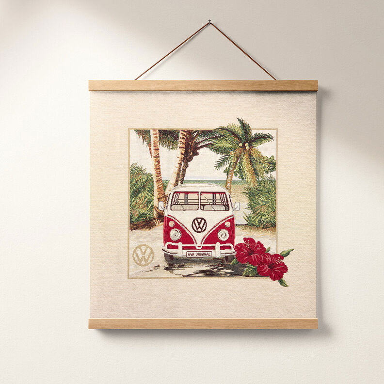 Dekorační látka Kusový gobelín VW Bulli – přírodni/červená,  image number 8