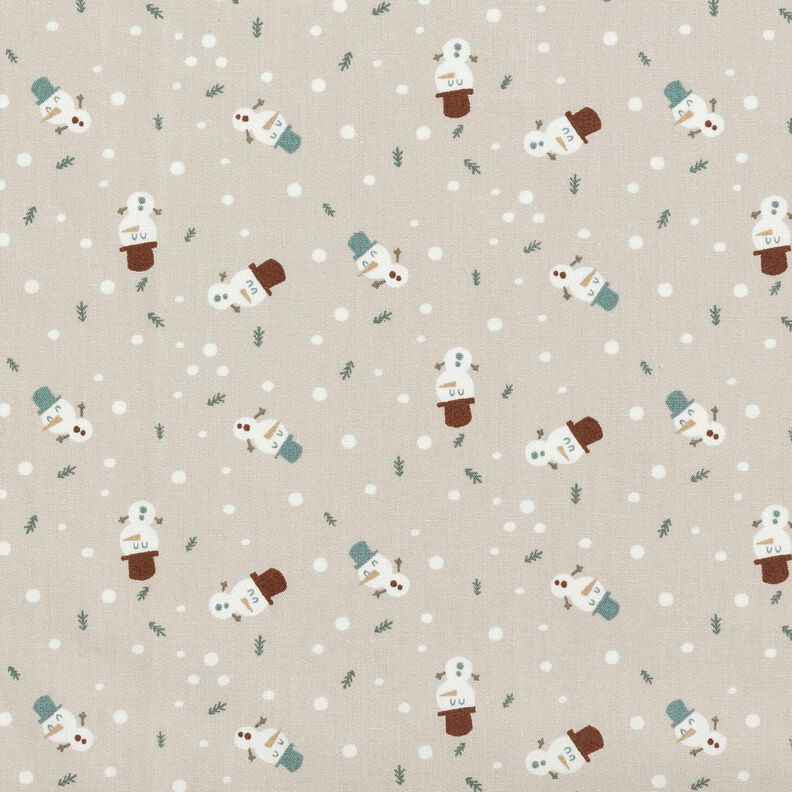 Bavlněná látka Popelín Roztomilí sněhuláci – taupe (šedohnědá),  image number 1