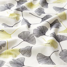Bavlněný žerzej Listy ginkgo – vlněná bílá/zelenkavá, 