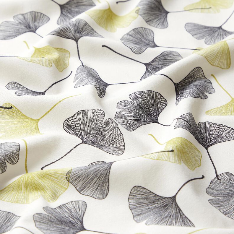 Bavlněný žerzej Listy ginkgo – vlněná bílá/zelenkavá, image number 2