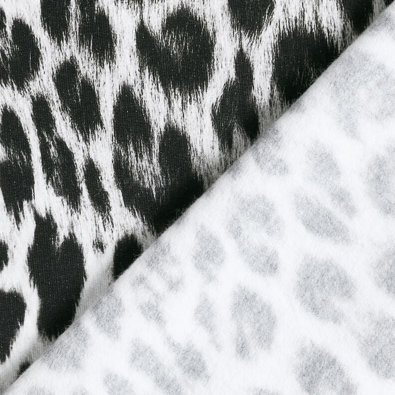 Digitální potisk sněhového leoparda s kartáčovaným vzorem z francouzského froté – černá/bílá, image number 4