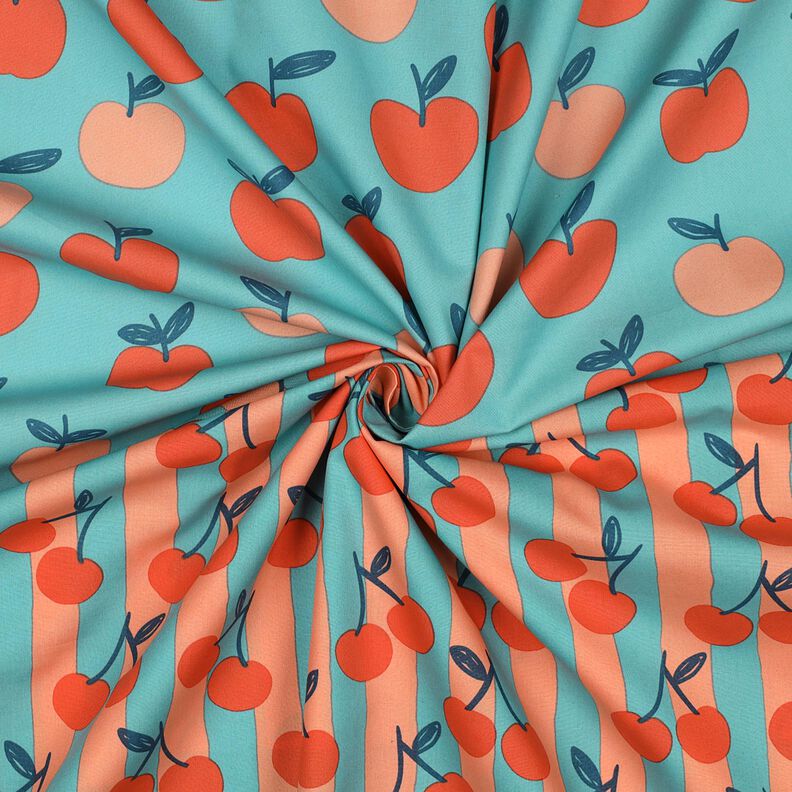 Bavlněný popelín Velká jablka | Poppy Fabrics – modrá aqua/lososová,  image number 3