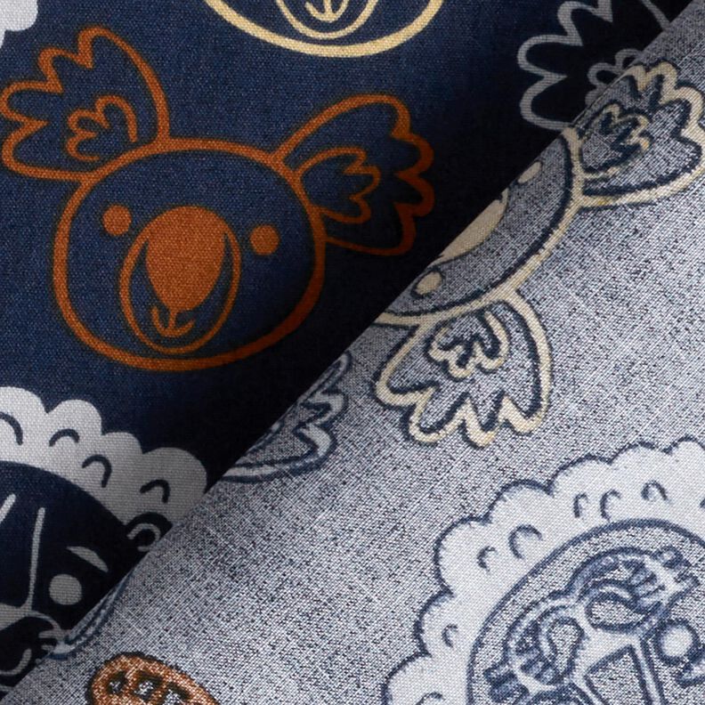 Bavlněný popelín Zvířecí obličeje | Poppy Fabrics – modrošedá,  image number 4