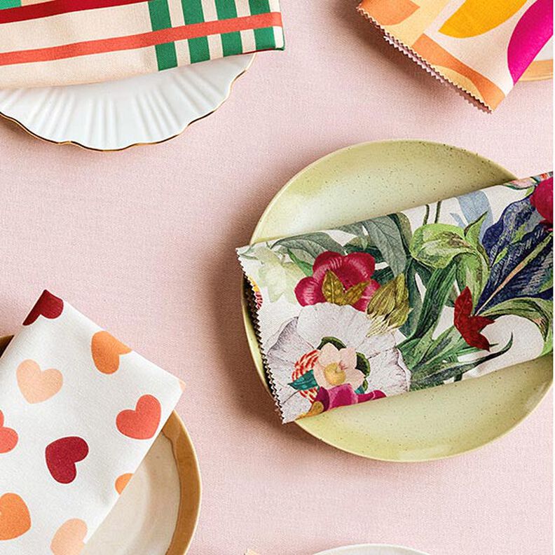 Dekorační látka Polopanama Velkolepé květiny – přírodni/purpurová,  image number 6