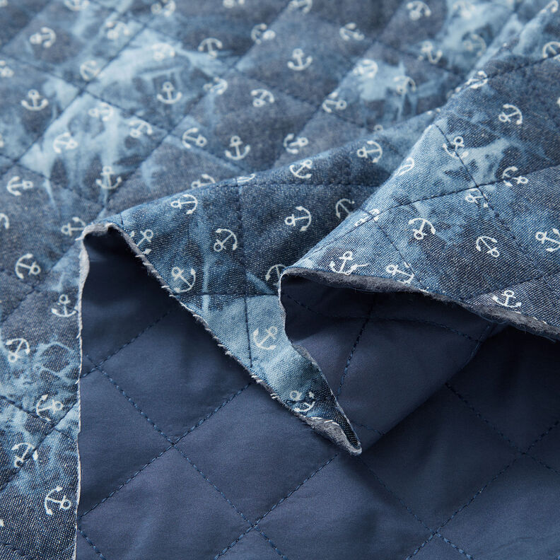 Prošívaná tkanina chambray kotva batikovaná – džínově modrá,  image number 3