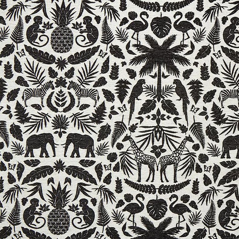Žinylkový žakár Barokní džungle – černá/vlněná bílá,  image number 1