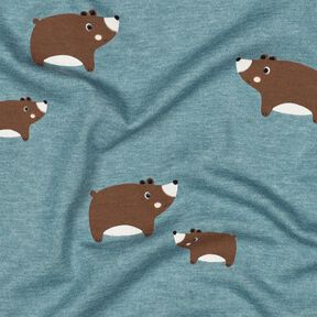 Bavlněný žerzej Medvědi | Poppy Fabrics – modrošedá/kaštanově hnědá, 