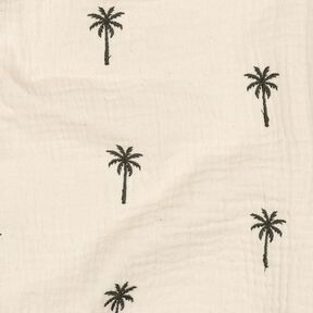 Mušelín / dvojitá mačkaná tkanina Vyšívané palmy  | Poppy Fabrics – vlněná bílá/tmave olivová, 