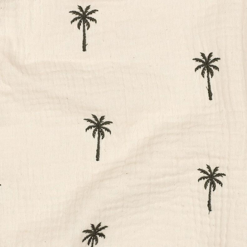 Mušelín / dvojitá mačkaná tkanina Vyšívané palmy  | Poppy Fabrics – vlněná bílá/tmave olivová,  image number 2