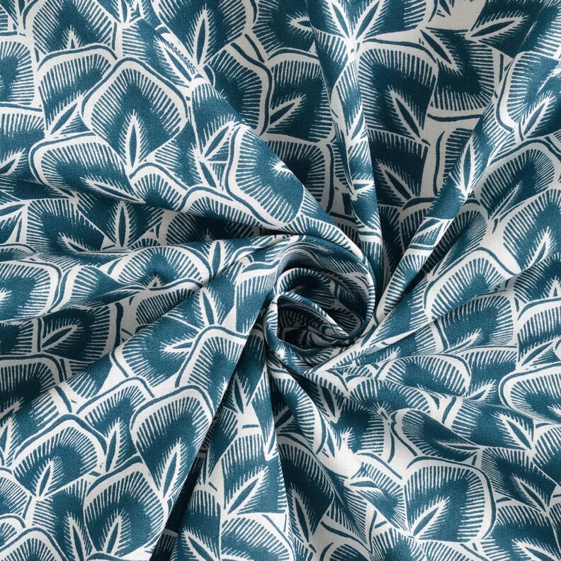 Bavlněná látka Kreton Abstraktní listy – oceánská modrá/slonová kost, image number 3