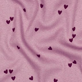 Žebrovaný žerzej Rozptýlená srdce | Poppy Fabrics – pastelově fialová/merlot, 