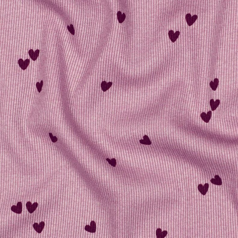 Žebrovaný žerzej Rozptýlená srdce | Poppy Fabrics – pastelově fialová/merlot,  image number 2