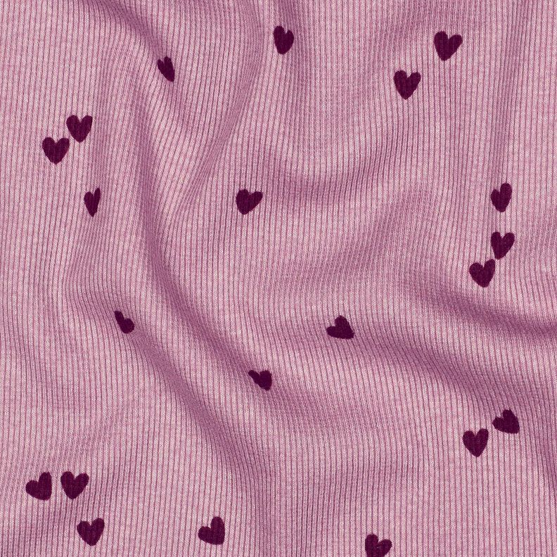 Žebrovaný žerzej Rozptýlená srdce | Poppy Fabrics – pastelově fialová/merlot, image number 2