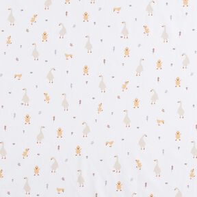 GOTS Bavlněný popelín roztomilé husy a kuřátka | Poppy Fabrics – bílá, 