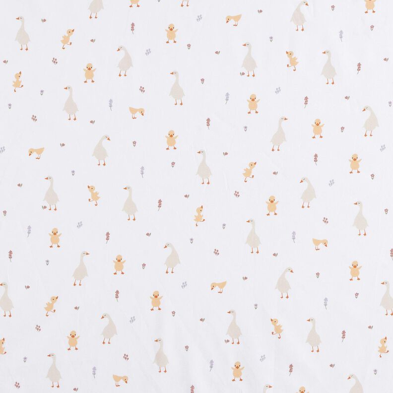 GOTS Bavlněný popelín roztomilé husy a kuřátka | Poppy Fabrics – bílá,  image number 1