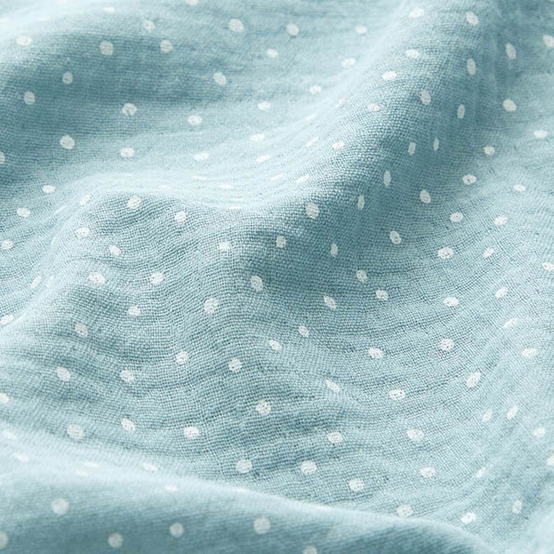 Mušelín / dvojitá mačkaná tkanina Puntíky – holubí modrá,  image number 2