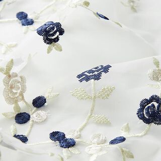 Organza s květinovou výšivkou – bílá, 