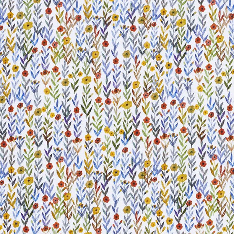 Bio bavlněný žerzej Květinová louka digitální potisk – vlněná bílá,  image number 1