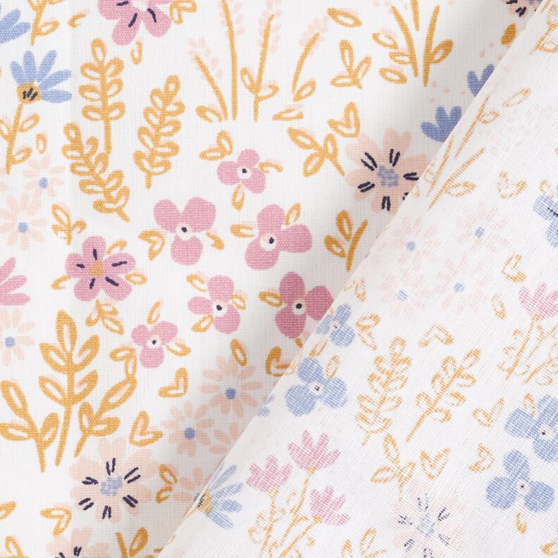 Povrstvená bavlna Barevná květinová louka – bílá/pastelově fialová,  image number 5
