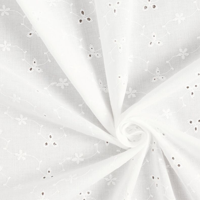 Bavlněná látka s očky květin s úponky – bílá,  image number 3